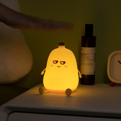 귀여운 바나나 만화 과일 LED 야간 빛 실리콘 램프 터치 센서 타이밍 USB 재충전 어린이 침실 생일 선물